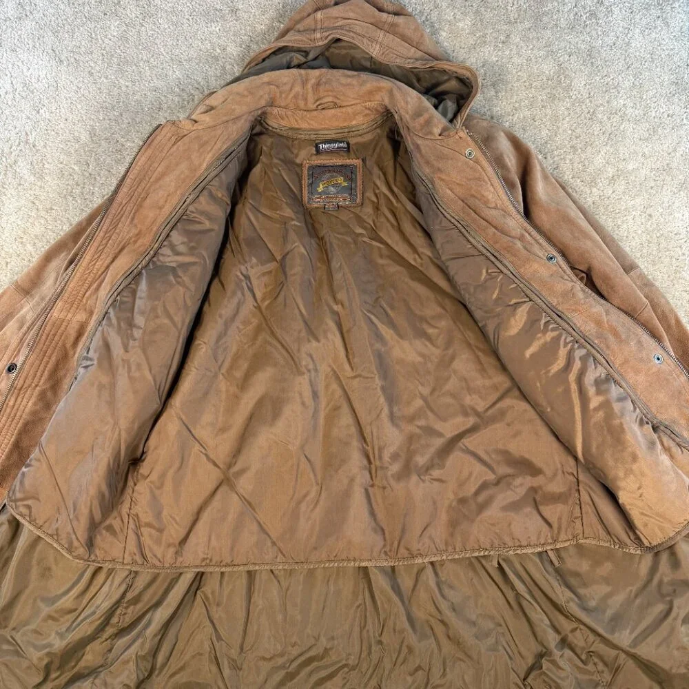 Wilsons Vintage Adventure Bound Brown Suede Jacket Coat Parka Hood Size Large